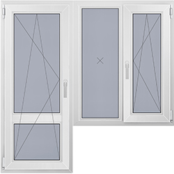 Балконный блок с поворотно-откидной дверью с двухстворчатым окном с глухим сегментом